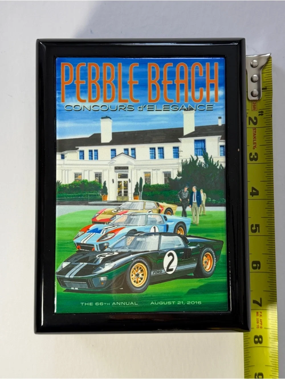 Pebble Beach Black Framed Automotive Jewelry Organizer with Multicolor Print